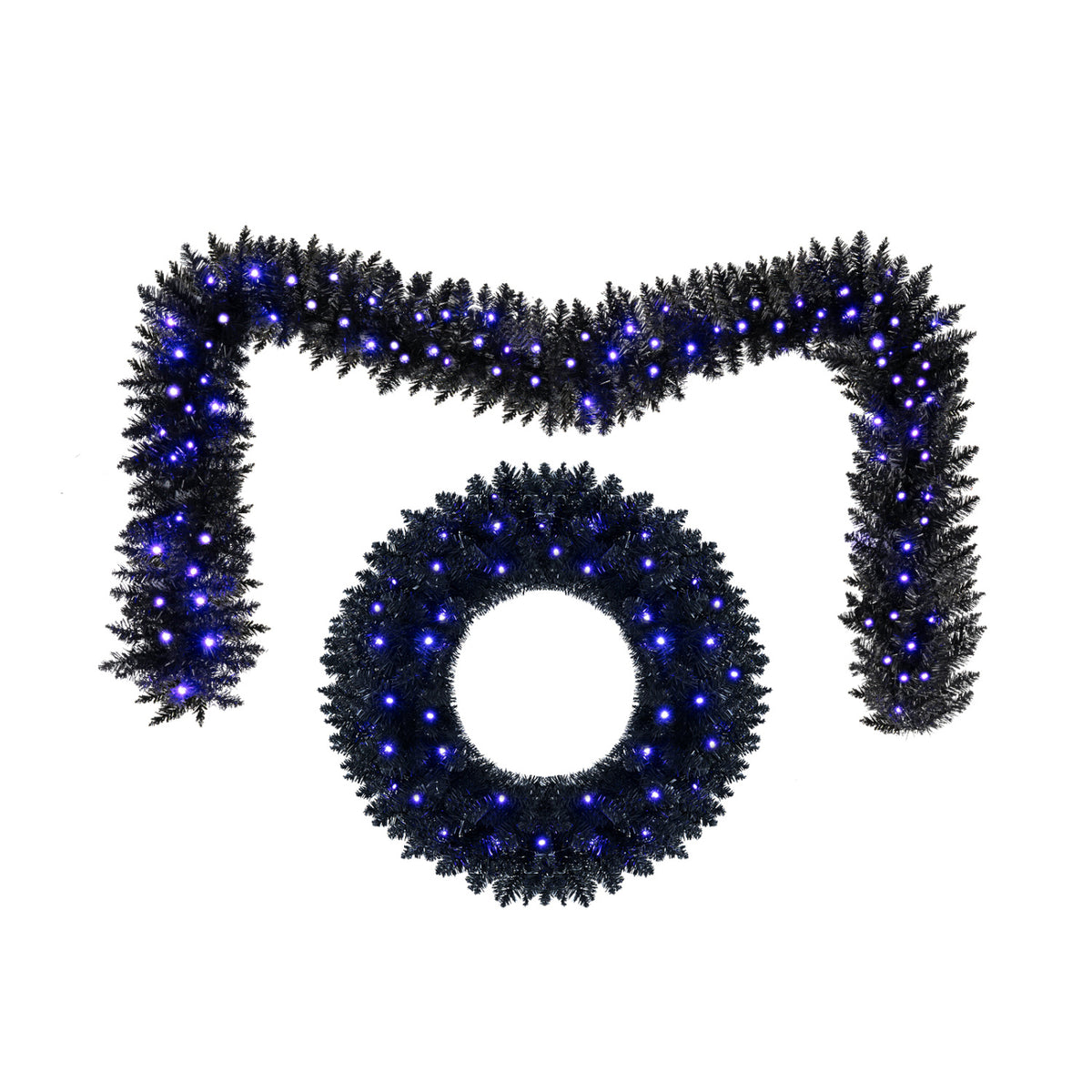 24 Inch Wreath and 9 FT Garland Set Christmas Halloween Centerpiece with 389 Branch Tips