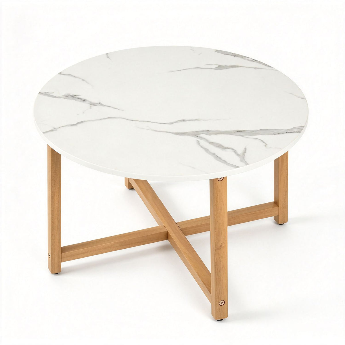 Modern 24-inch living room center table with crossed pedestal base, stylish wood finish, from Wilsons Home Store.