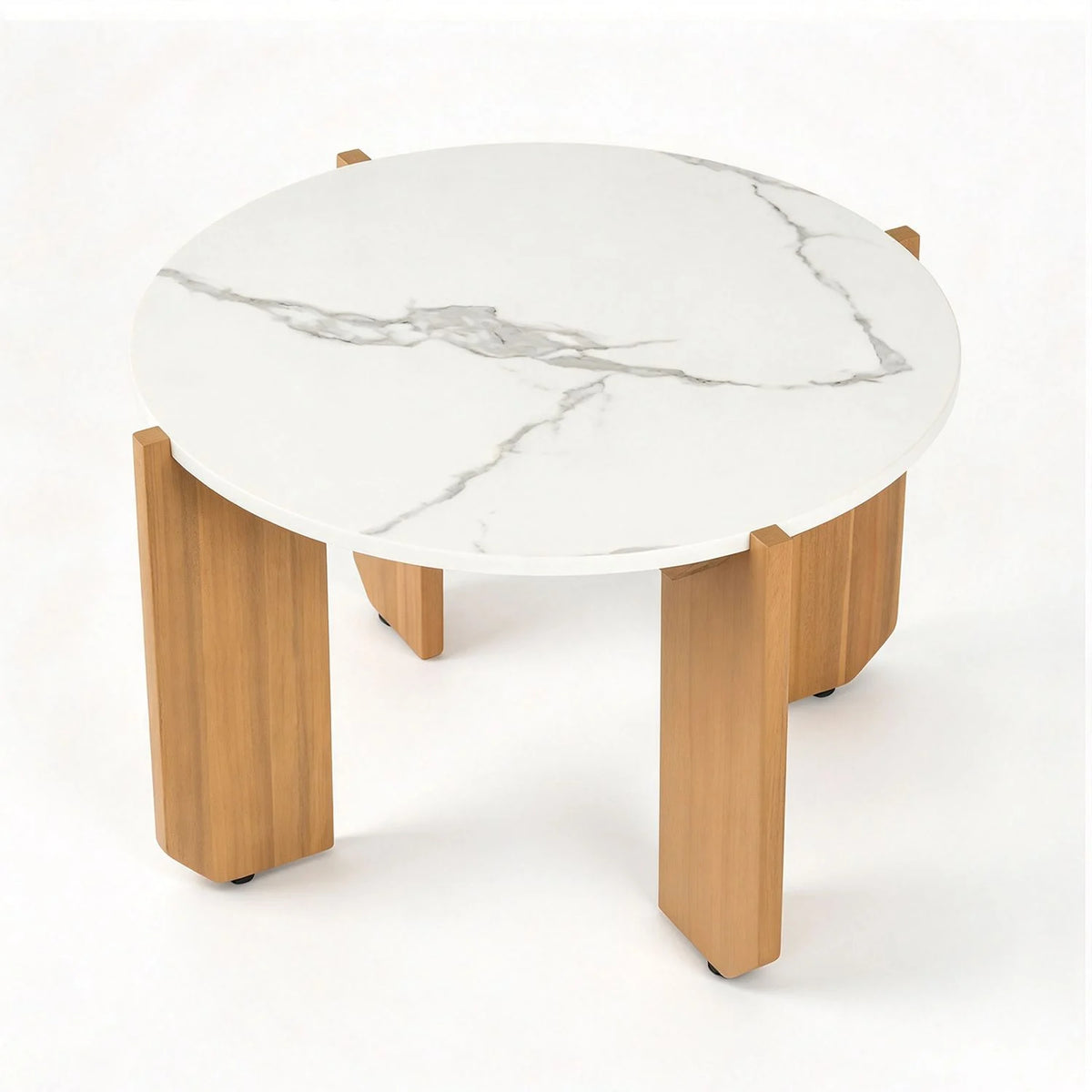 Modern 24-inch center coffee table with acacia wood legs and adjustable foot pads, showcasing sleek contemporary living room furniture.