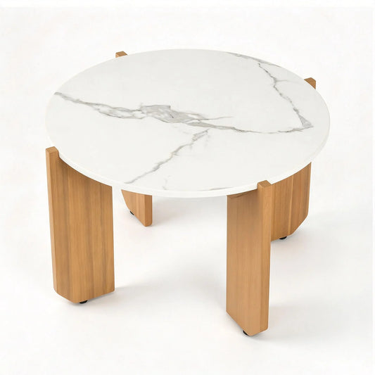 Modern 24-inch center coffee table with acacia wood legs and adjustable foot pads, showcasing sleek contemporary living room furniture.