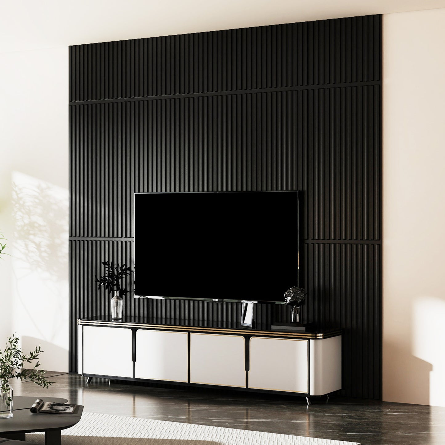 24-Pack PVC Slat Wall Panels for Interior Wall Decoration for Living Room and TV Background-Black