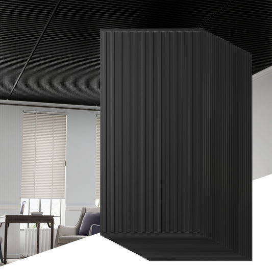 24-Pack PVC Slat Wall Panels for Interior Wall Decoration for Living Room and TV Background-Black