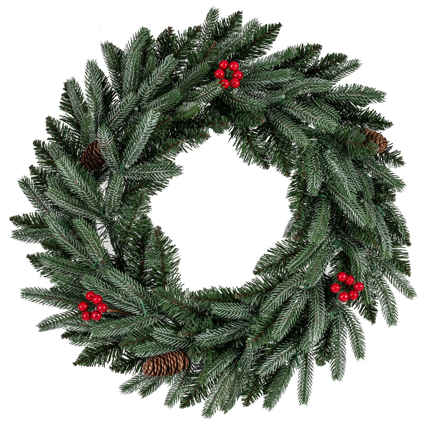 24” Pre-lit Christmas Wreath Front Door Artificial Xmas Wreath with 90 Frosted Branch Tips