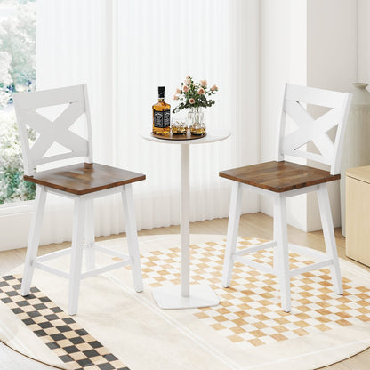 24" Rubberwood Swivel Barstools Set of 2 with Backrest and Large Seat-Black