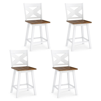 24" Rubberwood Swivel Barstools Set of 4 with Backrest and Large Seat-Black