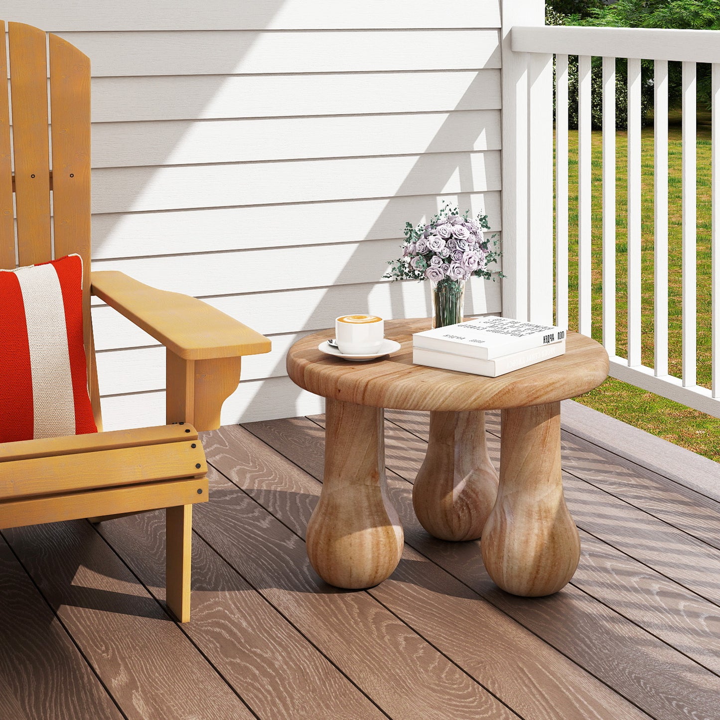 24" Small Solid Mahogany Wood Coffee Table with Thickened Top and Column Legs