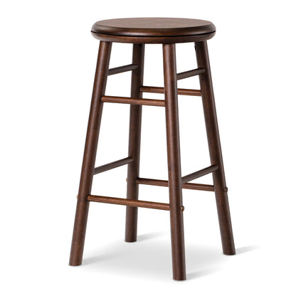 Set of two 24-inch gray swivel bar stools with footrests and crossbars, designed for kitchen and dining areas.