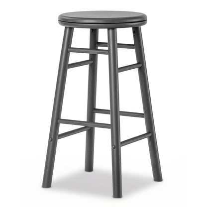 Set of 2 gray 24-inch swivel bar stools with footrests and crossbars, ideal for kitchen or dining area.