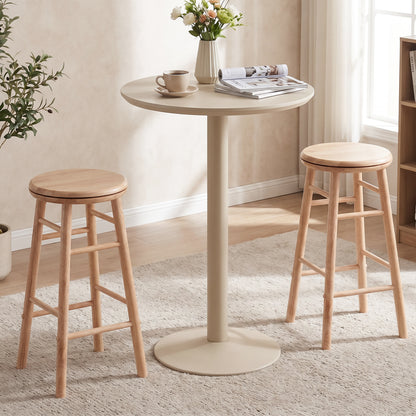 Set of two 24-inch gray swivel bar stools with footrests and crossbars, ideal for kitchen or dining area.