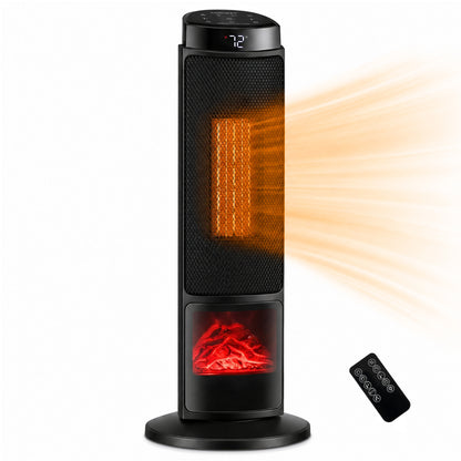 24 inch 1500W PTC Ceramic Tower Space Heater with 7-Color Flame-Black