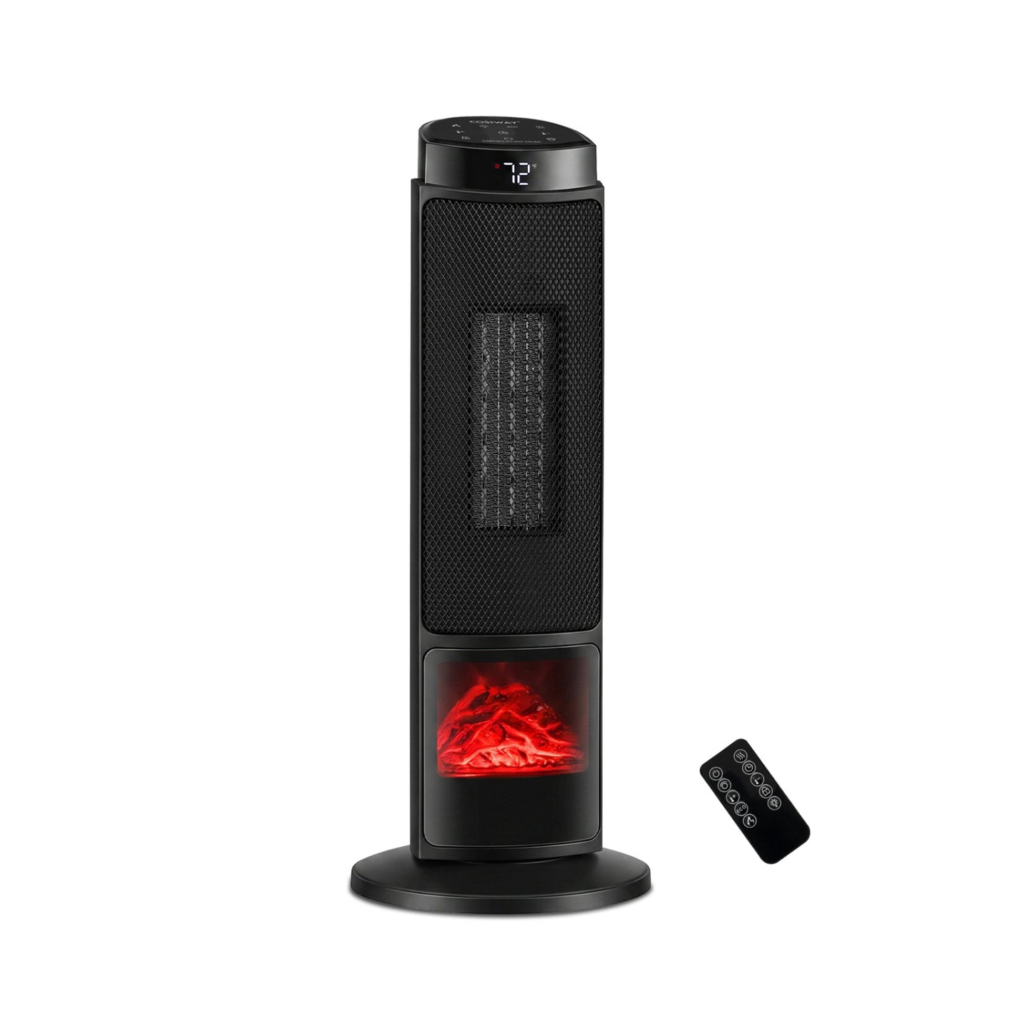 24 inch 1500W PTC Ceramic Tower Space Heater with 7-Color Flame-Black