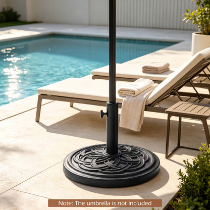 24 lbs Weighted Round Umbrella Base with Adjustable Knob and 2 Adapters Fit 1.5" 1.9" Poles-Black