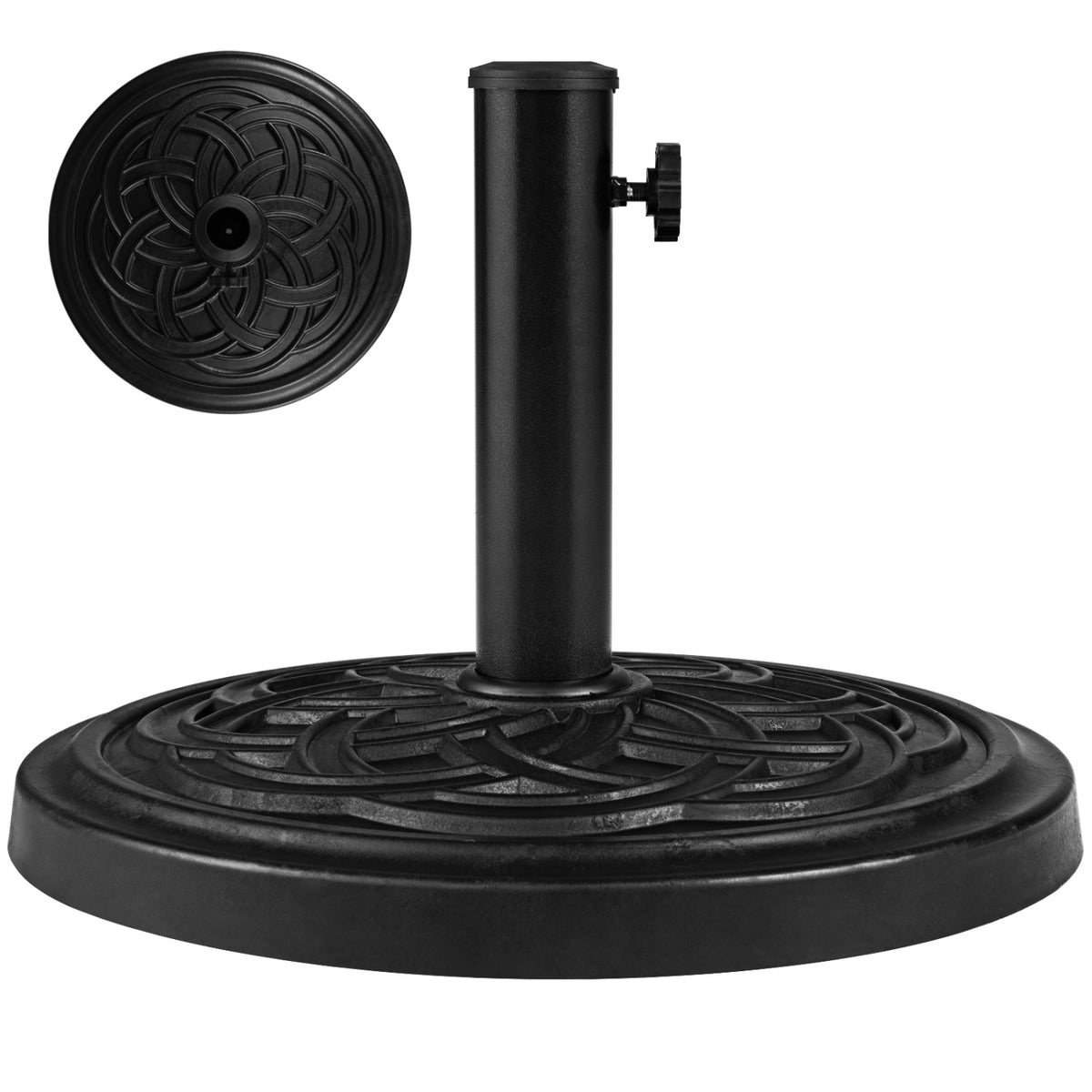 24 lbs Weighted Round Umbrella Base with Adjustable Knob and 2 Adapters Fit 1.5" 1.9" Poles-Black