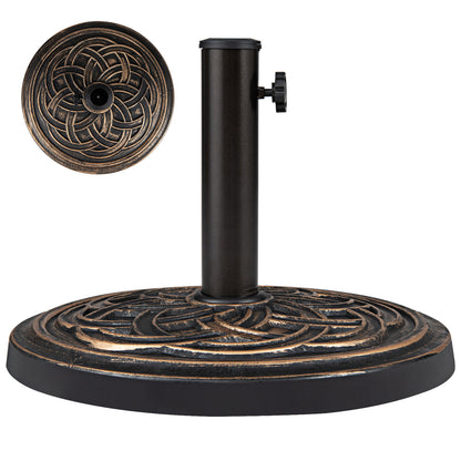 24 lbs Weighted Round Umbrella Base with Adjustable Knob and 2 Adapters Fit 1.5" 1.9" Poles-Black