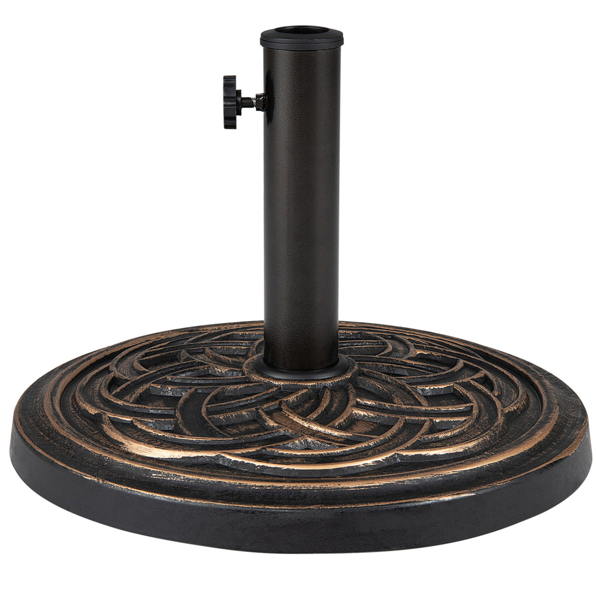 24 lbs Weighted Round Umbrella Base with Adjustable Knob and 2 Adapters Fit 1.5" 1.9" Poles-Black