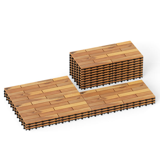 24 x 12 Inch 36 Pieces Acacia Wood Interlocking Deck Tiles with Waterproof Design-Natural