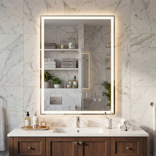 24 x 32 Inch LED Bathroom Mirror with Frontlit and Backlit