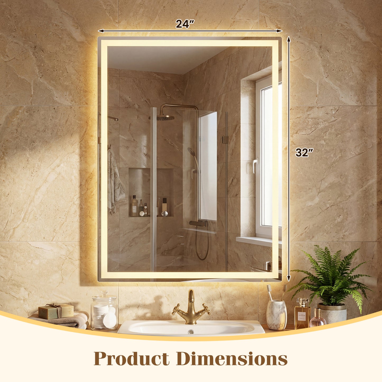 24 x 32 Inch LED Bathroom Mirror with Frontlit and Backlit