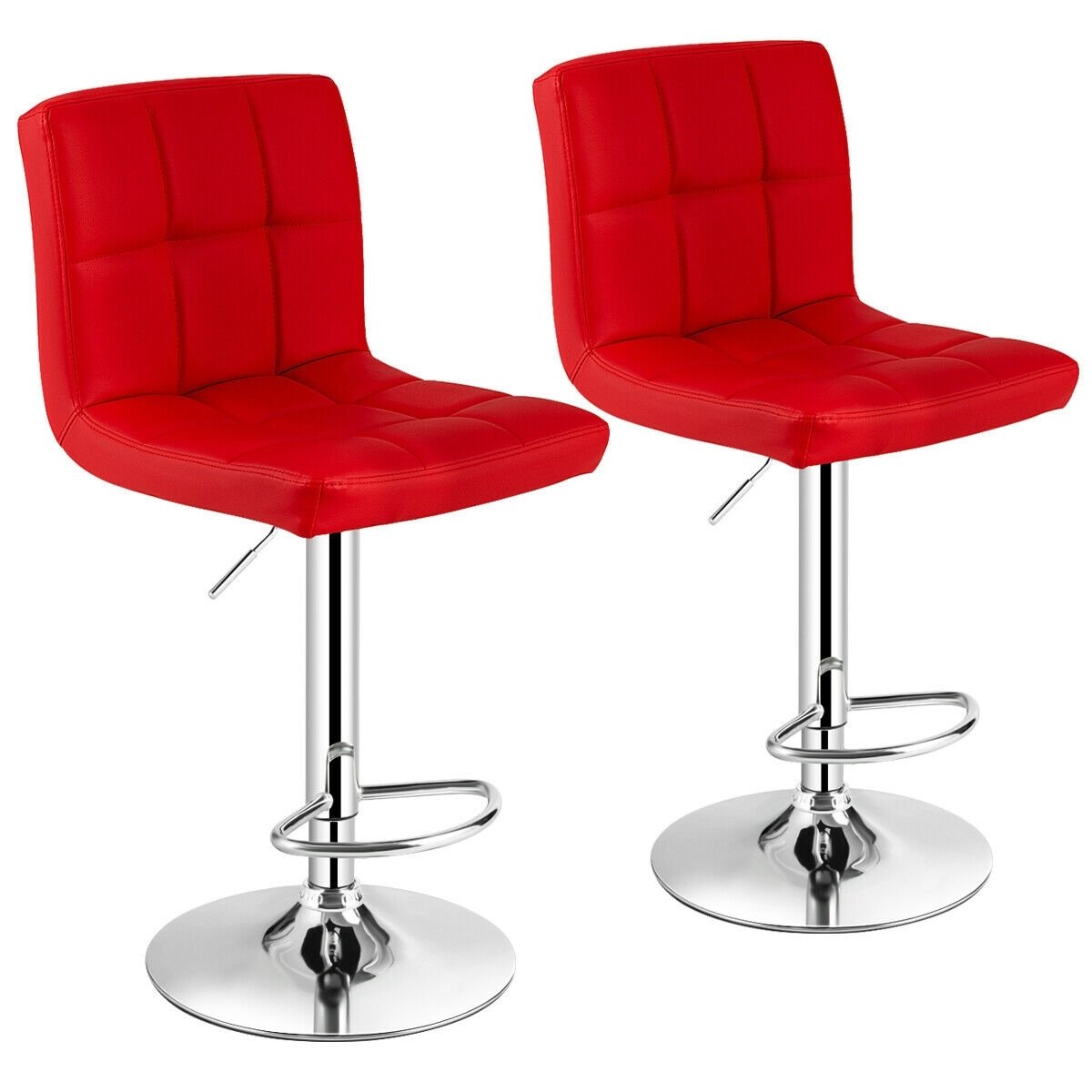 Set of 2 Square Swivel Adjustable PU Leather Bar Stools with Back and Footrest-Black