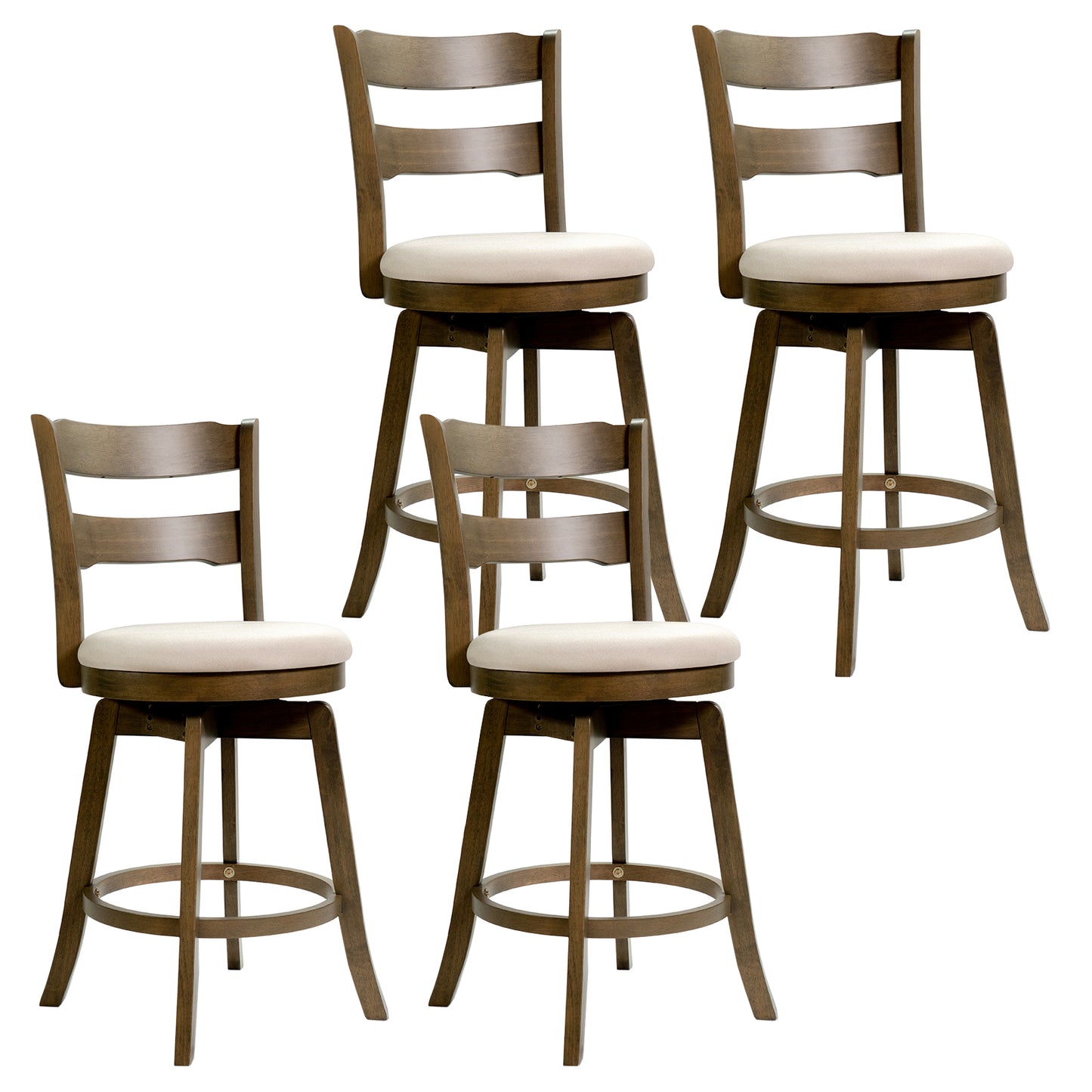 25 Inch Swivel Counter Barstools with Backrest & Upholstered Seat-Set of 4