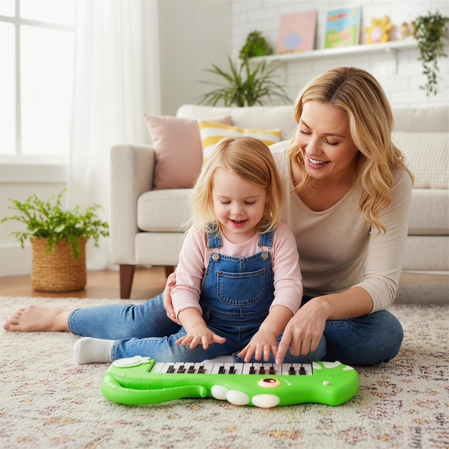 25-Key Kids Piano Keyboard Dinosaur Shape Toy Digital Piano with Built-in Music & Light-Green