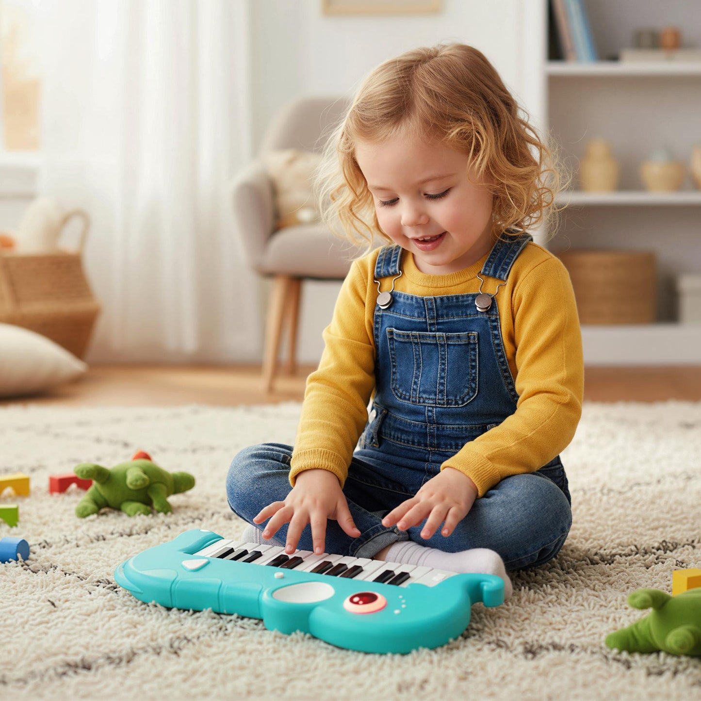 25-Key Kids Piano Keyboard Elephant Shape Toy Digital Piano with Built-in Music and Light-Blue