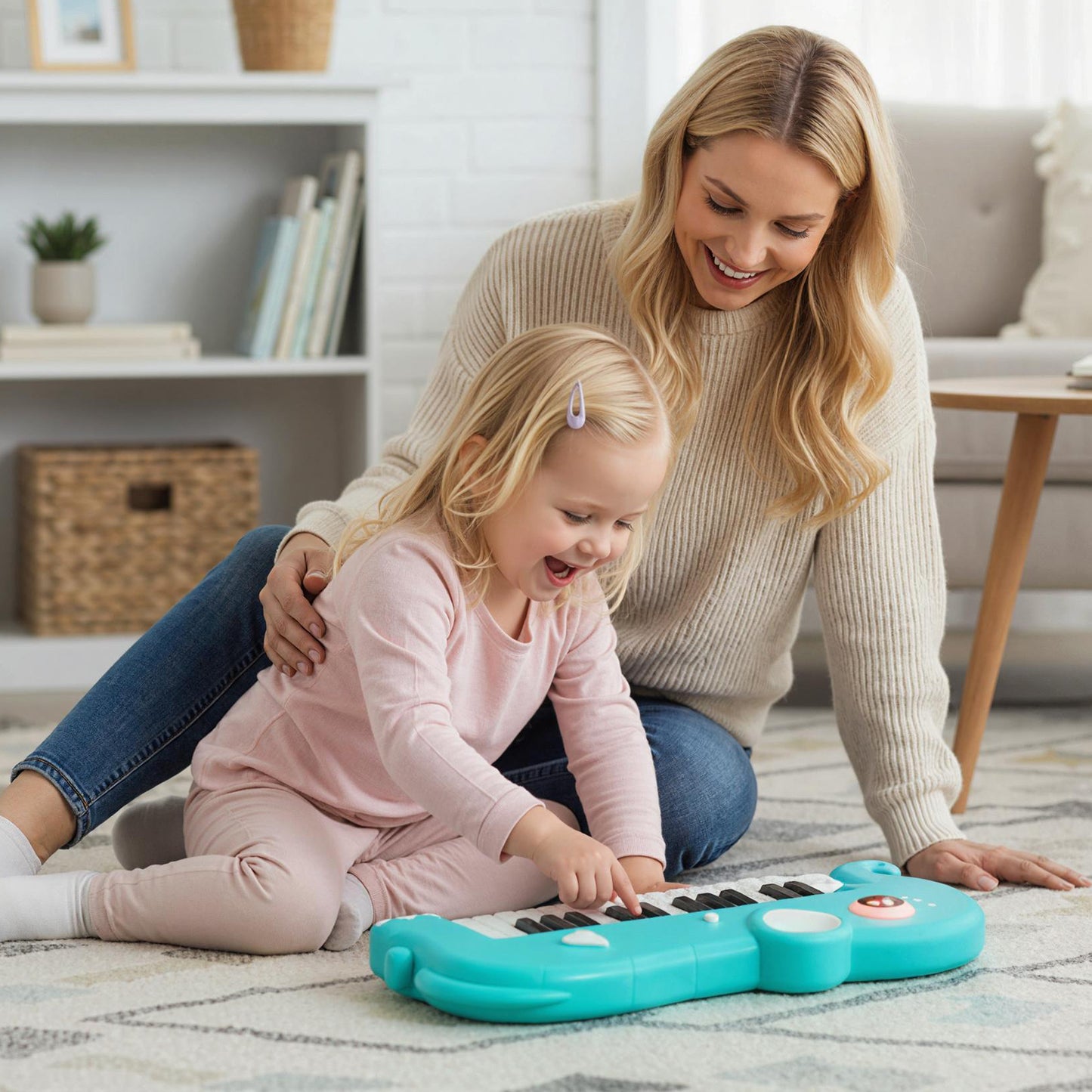 25-Key Kids Piano Keyboard Elephant Shape Toy Digital Piano with Built-in Music and Light-Blue