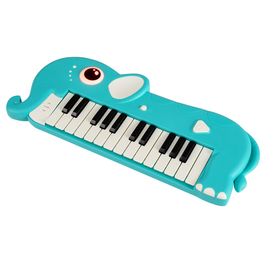 25-Key Kids Piano Keyboard Elephant Shape Toy Digital Piano with Built-in Music and Light-Blue