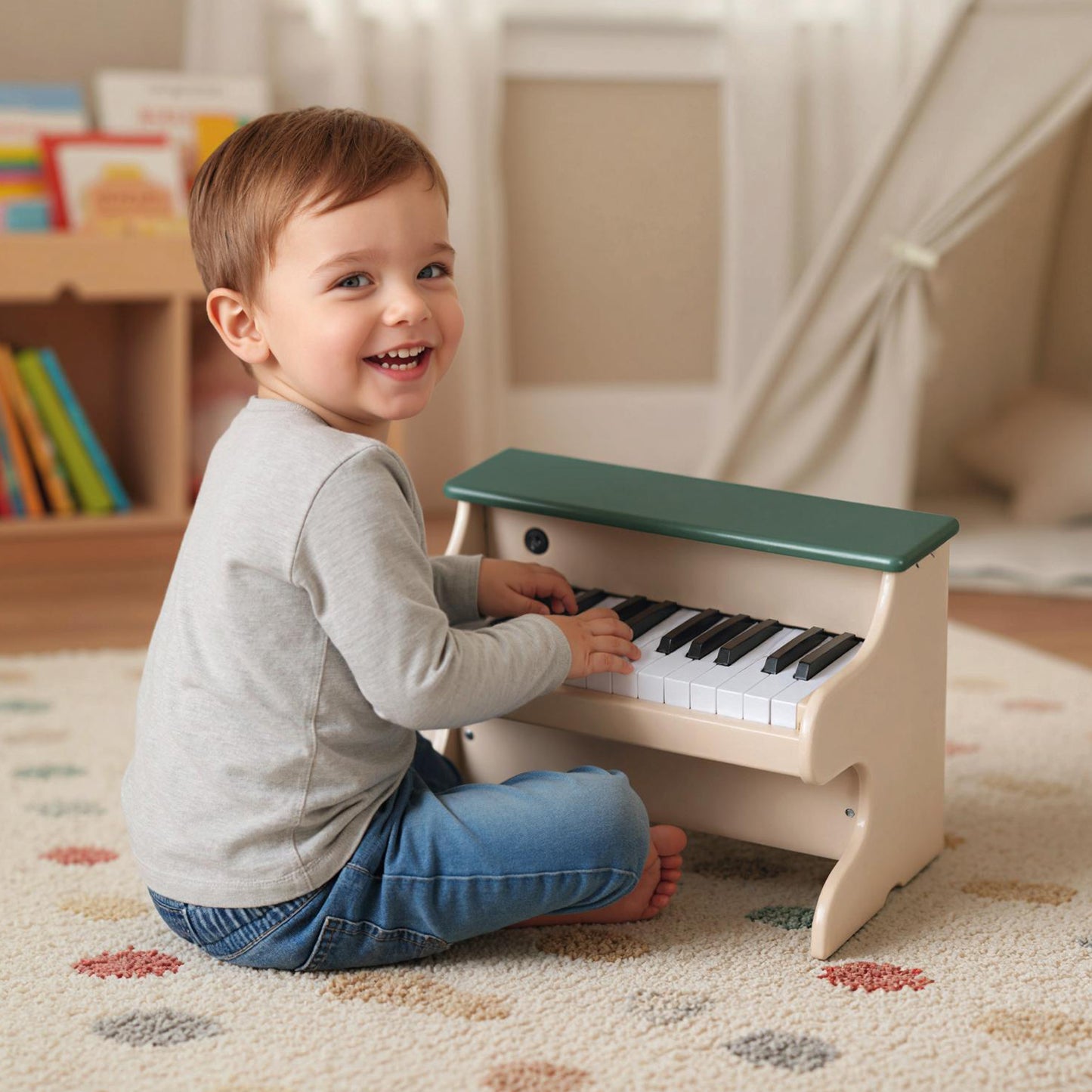 25 Keys Kids Piano Keyboard Wooden Digital Piano Toy with Removable Music Stand-Green