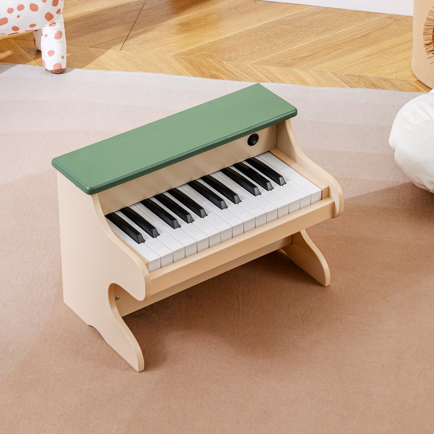 25 Keys Kids Piano Keyboard Wooden Digital Piano Toy with Removable Music Stand-Green