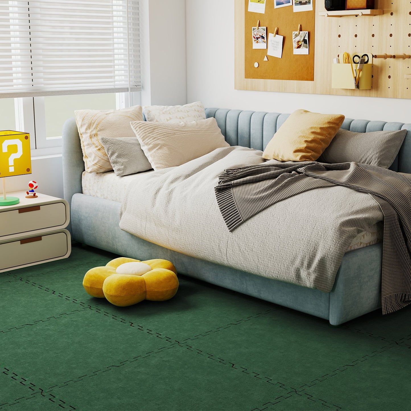 25 Pack-100 Sq.Ft. Foam Floor Tiles Interlocking Carpet Tiles with Edge Borders-Beige