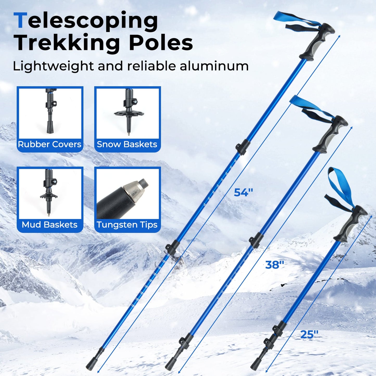 25” Snowshoes with Trekking Poles-Black