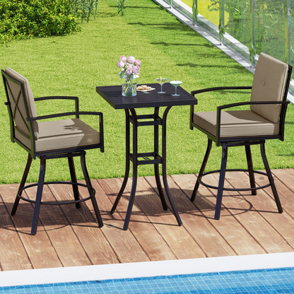 25" Square Patio Dining Table with 1.57" Umbrella Hole Metal Frame for Patio-Black