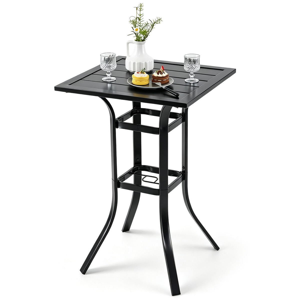 25" Square Patio Dining Table with 1.57" Umbrella Hole Metal Frame for Patio-Black