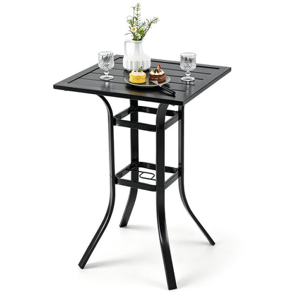 25" Square Patio Dining Table with 1.57" Umbrella Hole Metal Frame for Patio-Black