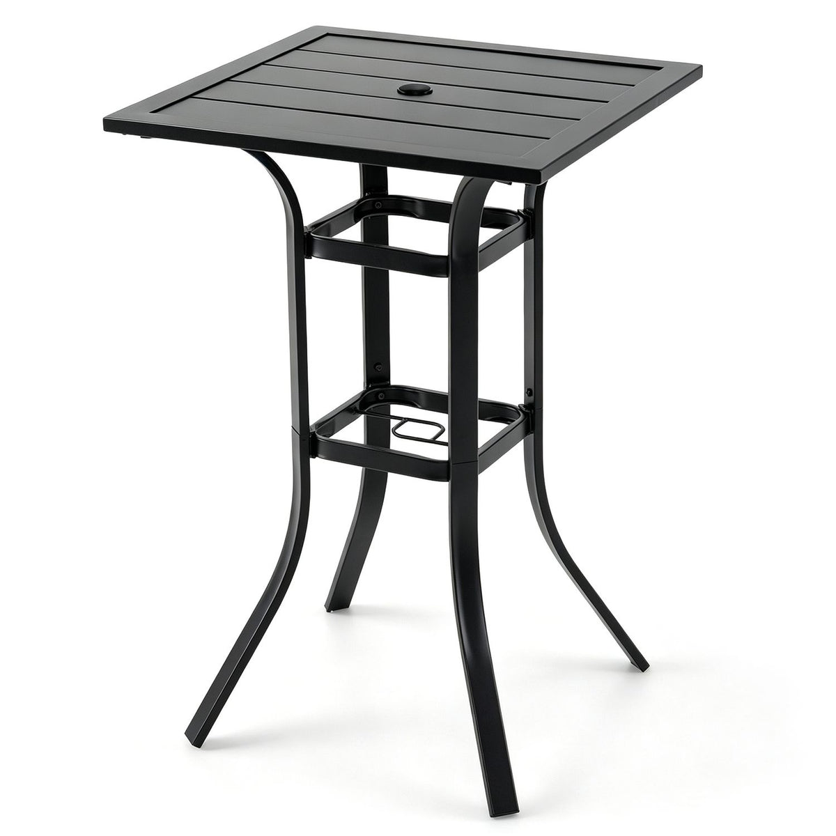 25" Square Patio Dining Table with 1.57" Umbrella Hole Metal Frame for Patio-Black