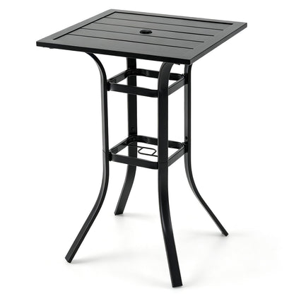 25" Square Patio Dining Table with 1.57" Umbrella Hole Metal Frame for Patio-Black