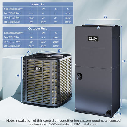 5 Ton 17 SEER2 Central Air Conditioner Heat Pump System with Multi-Position Air Handler Unit