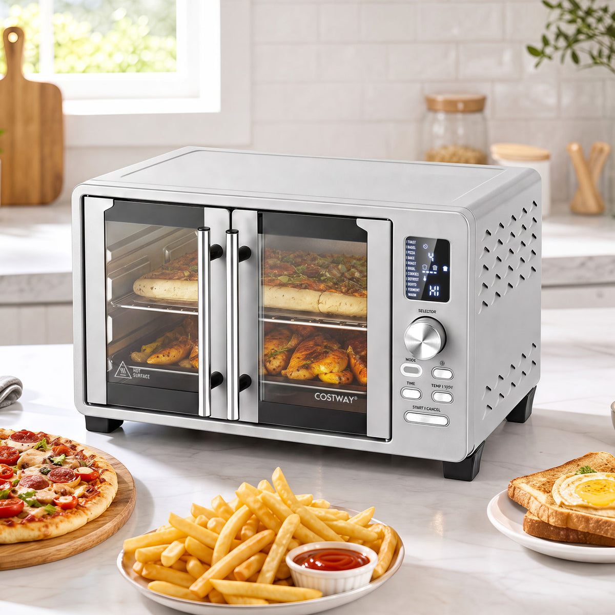 26.4 Quart French Door Convection Toaster Oven with 11 Presets 1500W Countertop Oven