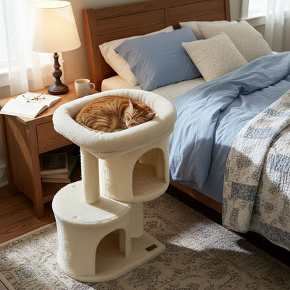 26 Inch Cat Tower with Large Padded Push Perch and Dual Condos-Beige