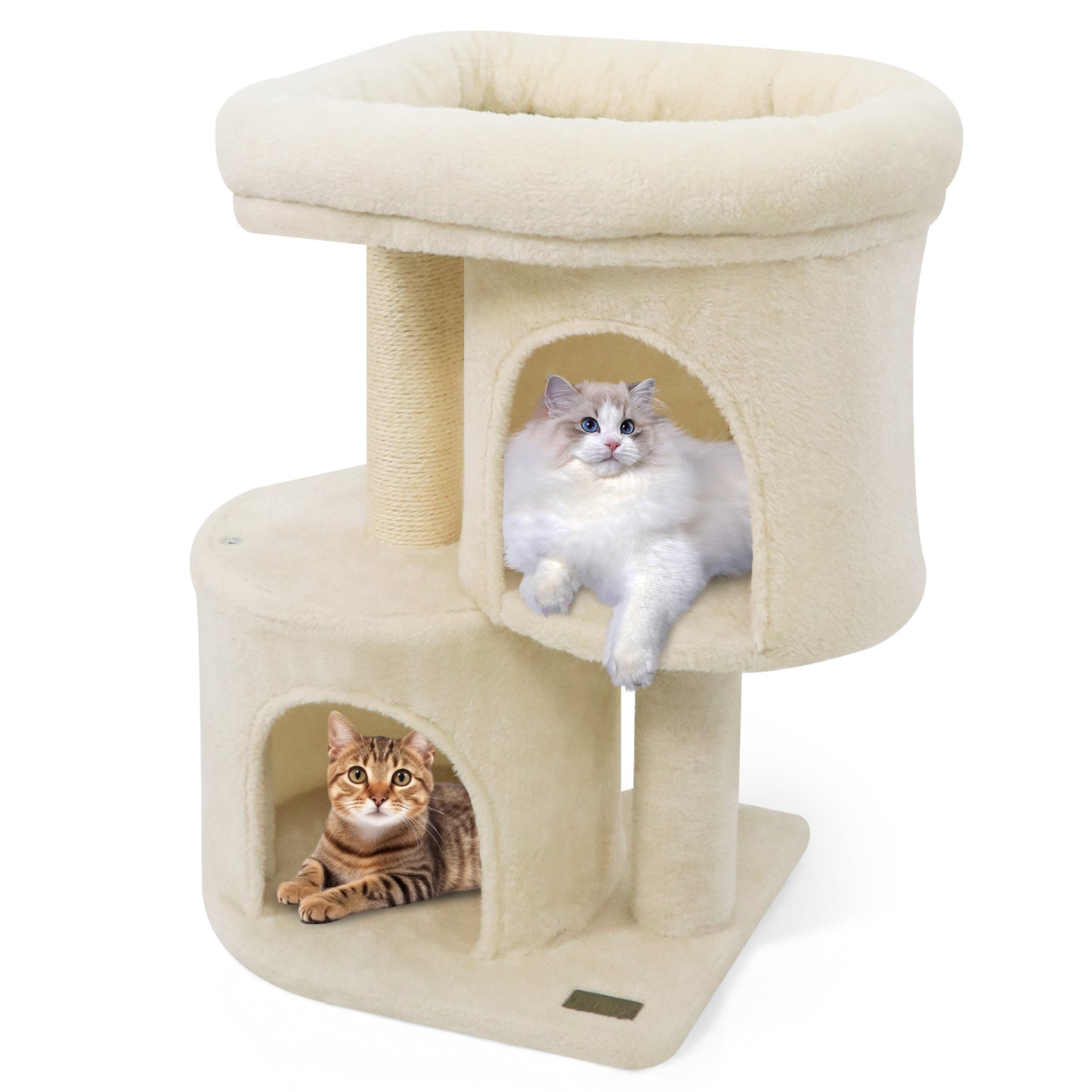 26 Inch Cat Tower with Large Padded Push Perch and Dual Condos-Beige
