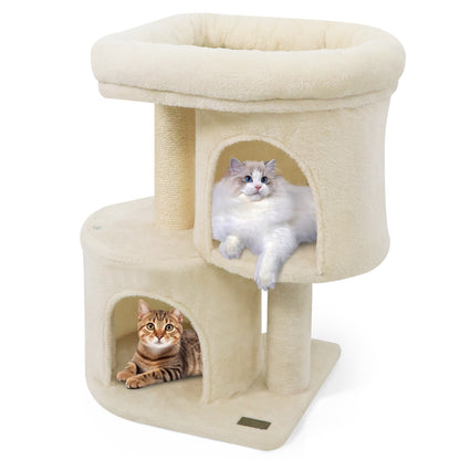 26 Inch Cat Tower with Large Padded Push Perch and Dual Condos-Beige