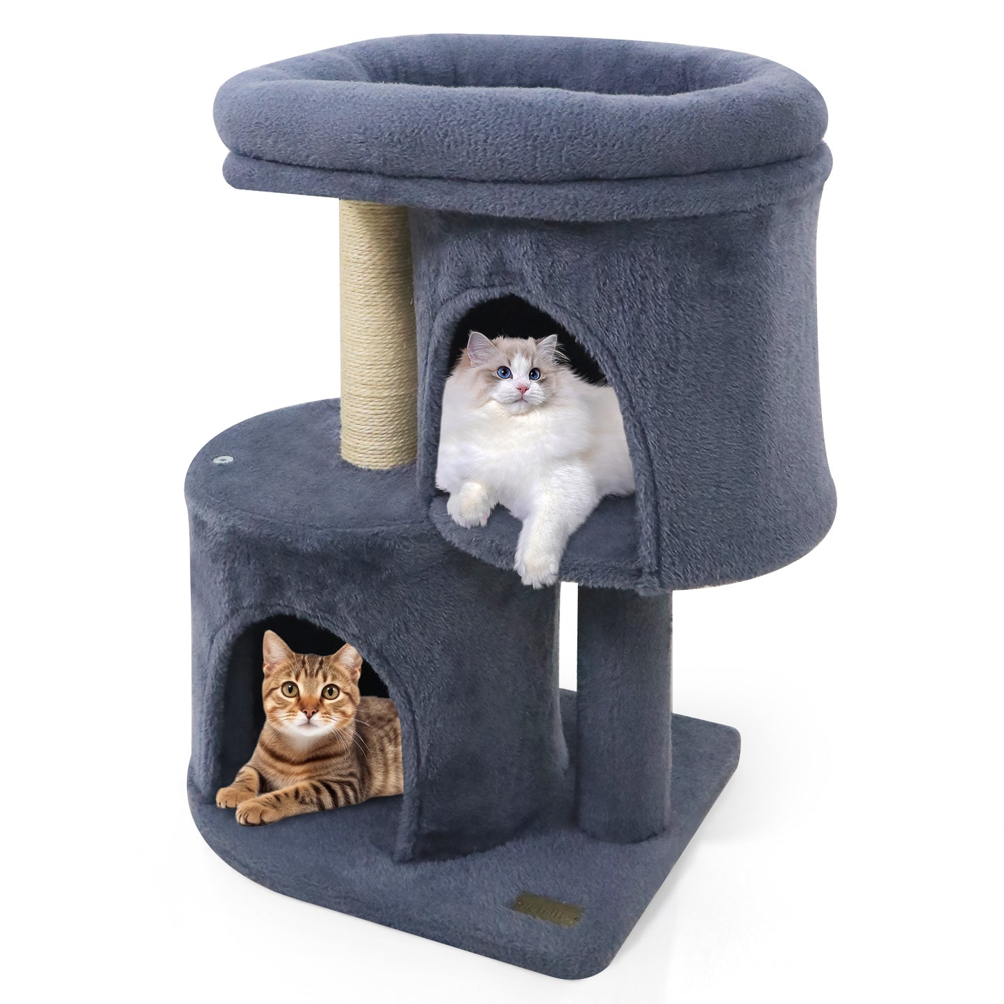 26 Inch Cat Tower with Large Padded Push Perch and Dual Condos-Beige