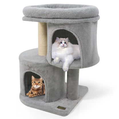 26 Inch Cat Tower with Large Padded Push Perch and Dual Condos-Beige