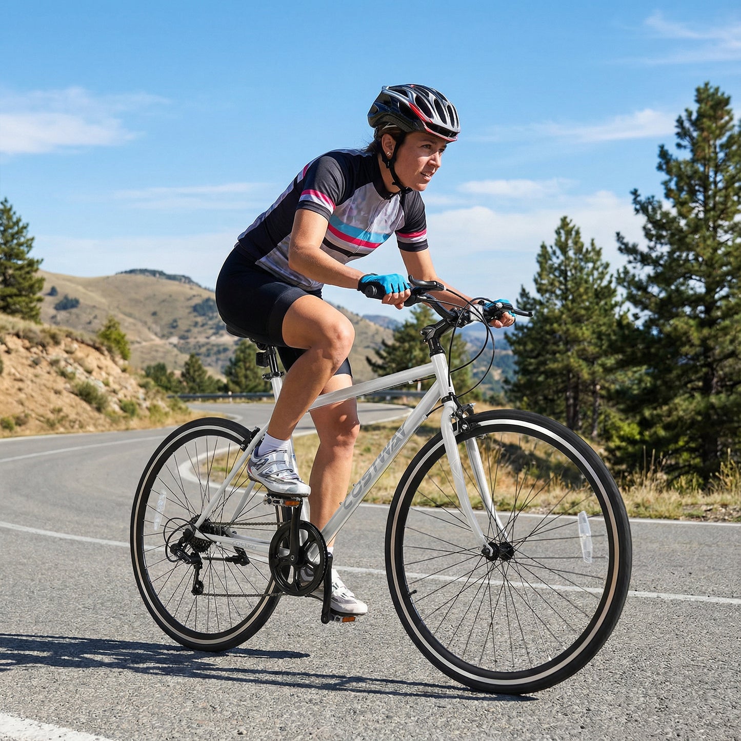 26 Inch Mountain Bike Adjustable with 6-Speed and All-terrain Rubber Wheels-Black