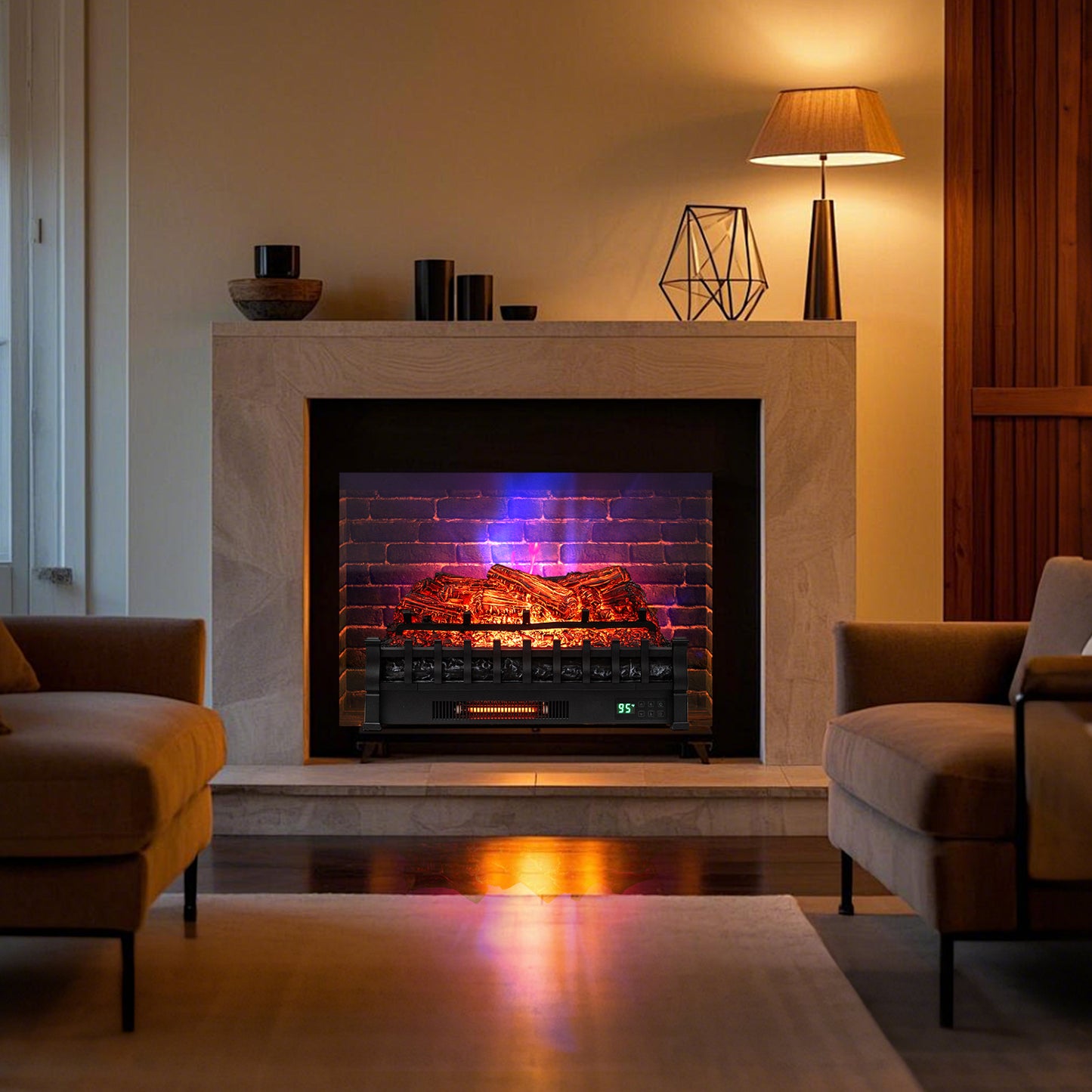 26 Inch WiFi Infrared Quartz Electric Fireplace Insert Logs Heater with Realistic Pinewood Logs-Black