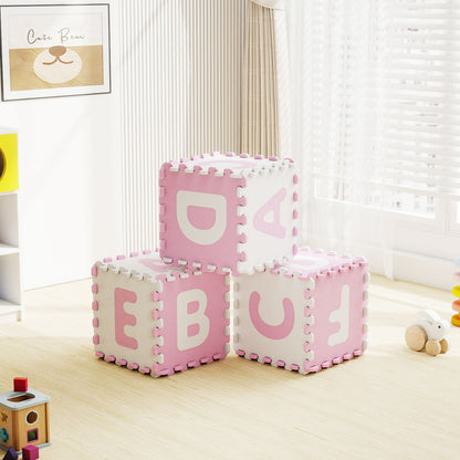 Blue 26-piece interlocking ABC play mats with detachable letters for baby and kids' activity and play area.
