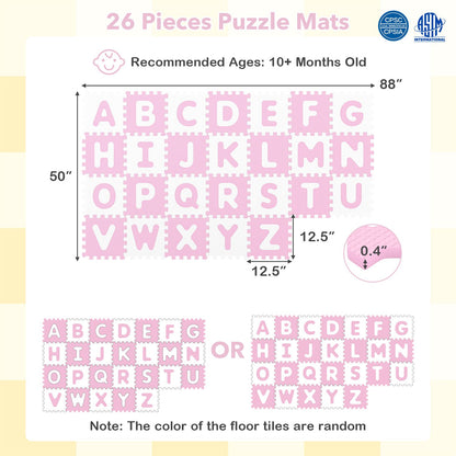 Blue 26-piece interlocking ABC play mats with detachable letters, soft foam baby and kids activity gym and play area.