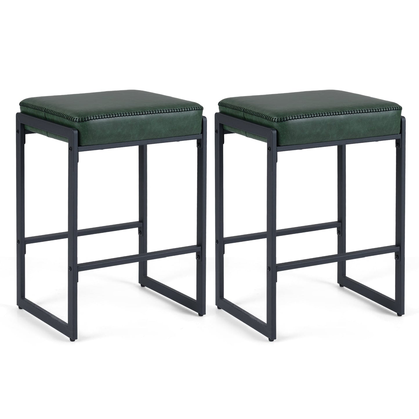 26 inch Bar Stools Set of 2 Counter Height Barstools with Faux Leather Upholstered Seat-Brown