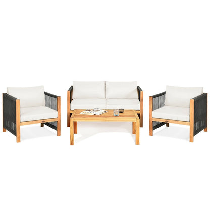 4 Pieces Acacia Wood Outdoor Patio Furniture Set